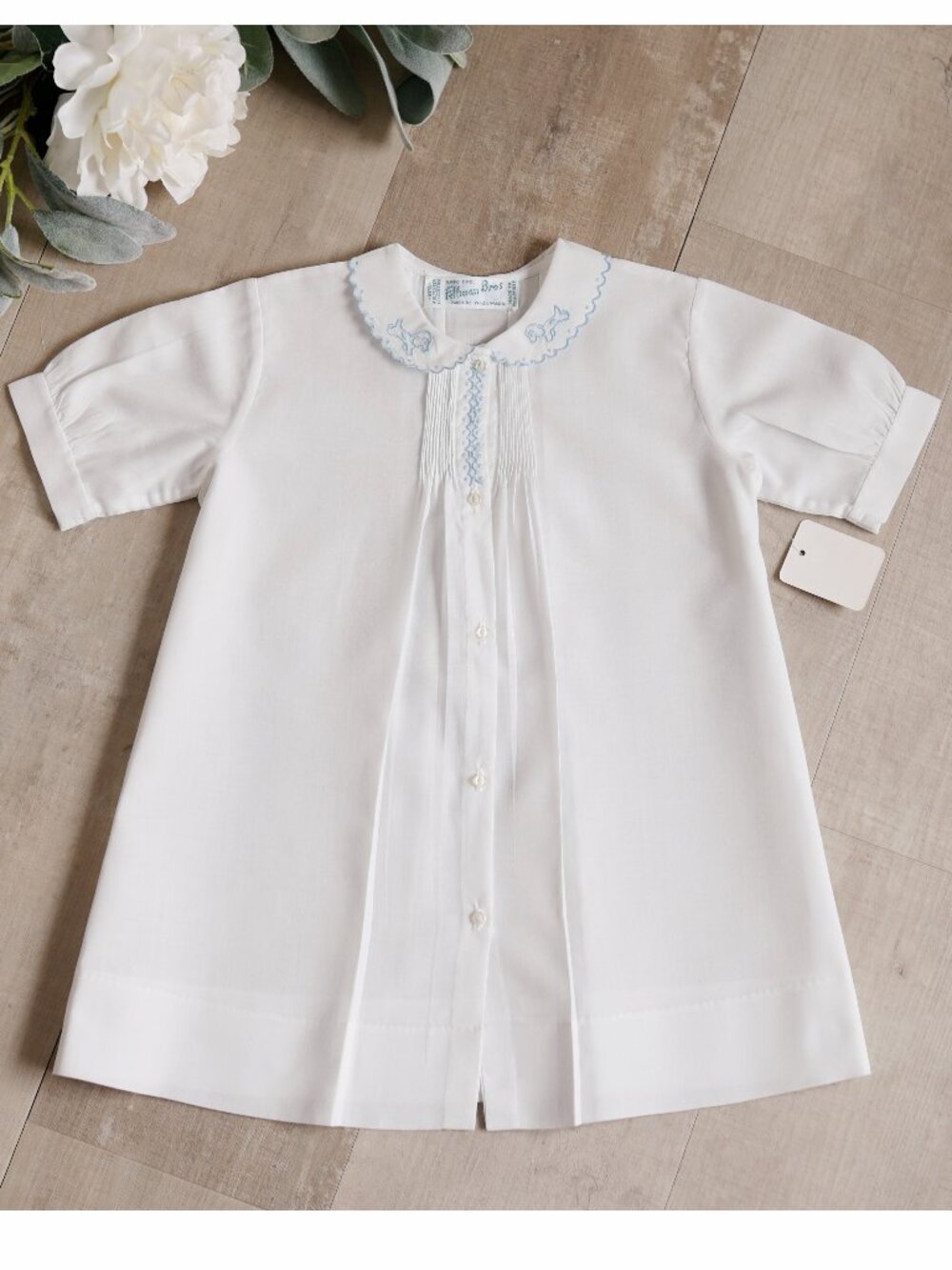 Boy's White Heirloom Daygown Feltman Brothers Scalloped Collar Puppy Embroidery